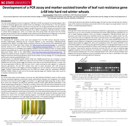 Development of a PCR assay and marker-assisted transfer of leaf rust resistance gene Lr58 into hard red winter wheats Vasu Kuraparthy 1, Shilpa Sood 2,,