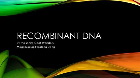 RECOMBINANT DNA By the White Coat Wonders Megi Resulaj & Dalena Dang.