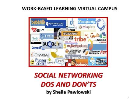 SOCIAL NETWORKING DOS AND DON’TS by Sheila Pawlowski WORK-BASED LEARNING VIRTUAL CAMPUS 1.