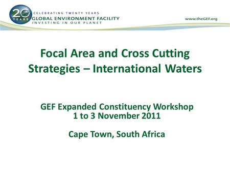 Focal Area and Cross Cutting Strategies – International Waters GEF Expanded Constituency Workshop 1 to 3 November 2011 Cape Town, South Africa.