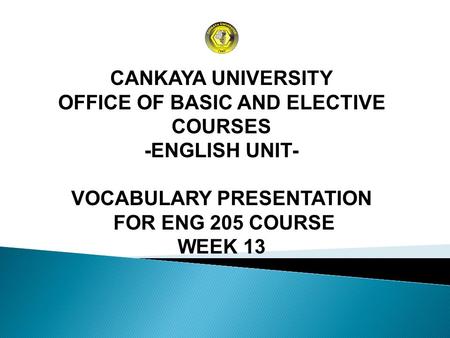 CANKAYA UNIVERSITY OFFICE OF BASIC AND ELECTIVE COURSES -ENGLISH UNIT- VOCABULARY PRESENTATION FOR ENG 205 COURSE WEEK 13.