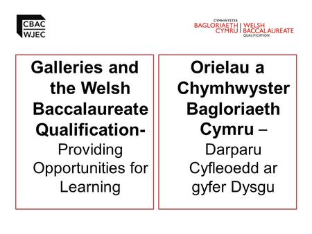 Galleries and the Welsh Baccalaureate Qualification- Providing Opportunities for Learning Orielau a Chymhwyster Bagloriaeth Cymru – Darparu Cyfleoedd ar.