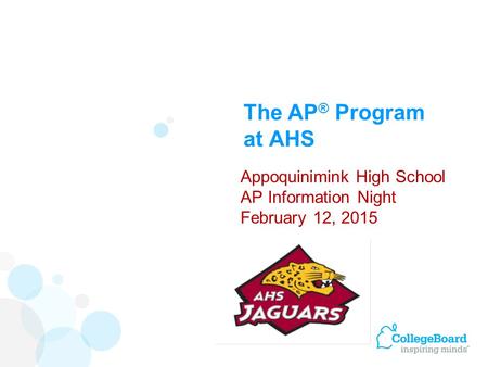 The AP ® Program at AHS Appoquinimink High School AP Information Night February 12, 2015.