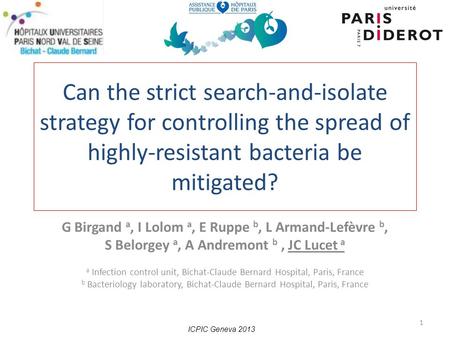 1 Can the strict search-and-isolate strategy for controlling the spread of highly-resistant bacteria be mitigated? G Birgand a, I Lolom a, E Ruppe b, L.