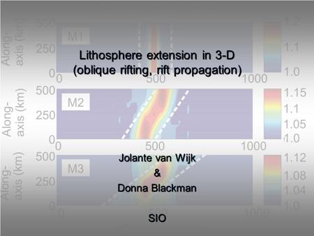 Lithosphere extension in 3-D (oblique rifting, rift propagation) Jolante van Wijk & Donna Blackman SIO.