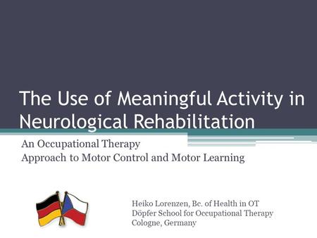 The Use of Meaningful Activity in Neurological Rehabilitation