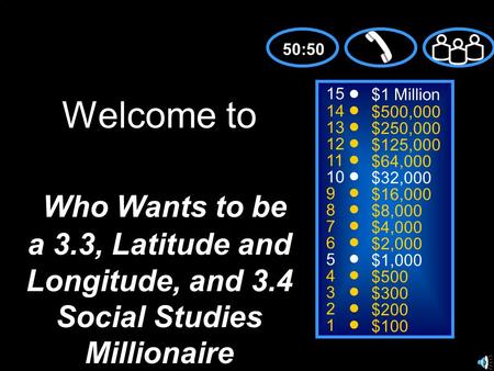 15 14 13 12 11 10 9 8 7 6 5 4 3 2 1 $1 Million $500,000 $250,000 $125,000 $64,000 $32,000 $16,000 $8,000 $4,000 $2,000 $1,000 $500 $300 $200 $100 Welcome.