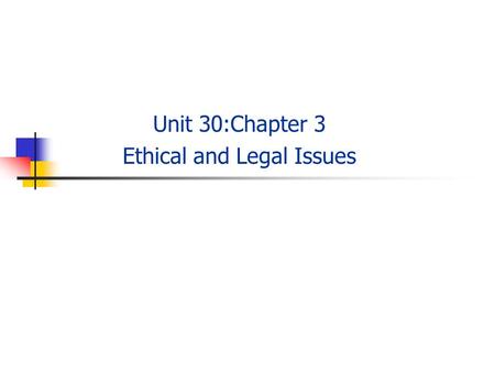 Unit 30:Chapter 3 Ethical and Legal Issues