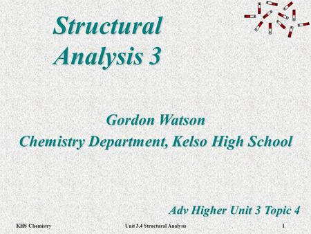 KHS ChemistryUnit 3.4 Structural Analysis1 Structural Analysis 3 Adv Higher Unit 3 Topic 4 Gordon Watson Chemistry Department, Kelso High School.