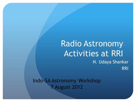 Radio Astronomy Activities at RRI