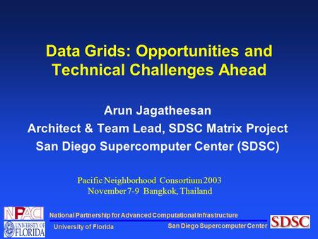 San Diego Supercomputer Center National Partnership for Advanced Computational Infrastructure San Diego Supercomputer Center National Partnership for Advanced.