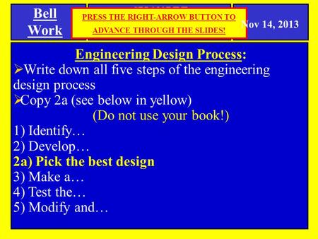 Bell Work Engineering Design Process: