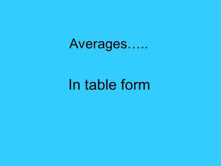 Averages….. In table form. We will start with discrete data i.e. the data can only take certain values e.g. shoe size.