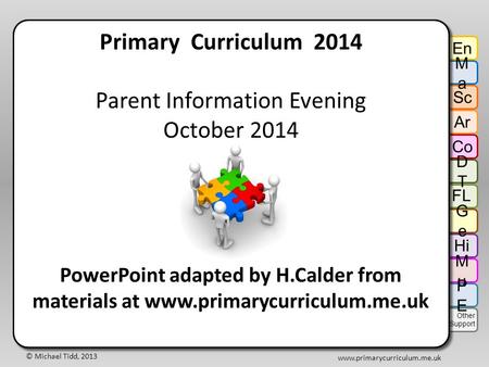 © Michael Tidd, 2013 www.primarycurriculum.me.uk Primary Curriculum 2014 Parent Information Evening October 2014 PowerPoint adapted by H.Calder from materials.