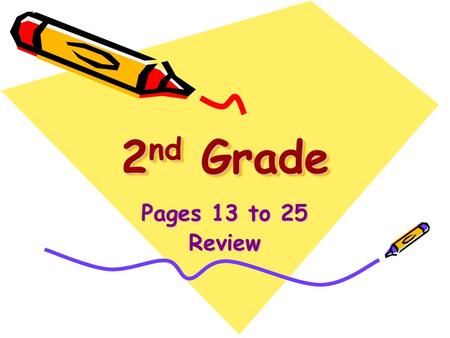2 nd Grade Pages 13 to 25 Review. Please open your books to page 13 Please write in English 例えば 100 points.