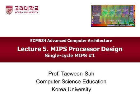 ECM534 Advanced Computer Architecture Lecture 5. MIPS Processor Design