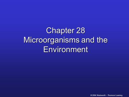 © 2004 Wadsworth – Thomson Learning Chapter 28 Microorganisms and the Environment.