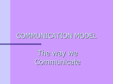 COMMUNICATION MODEL The way we Communicate What is Communication? The process of sending and reviewing messages to share meanings.
