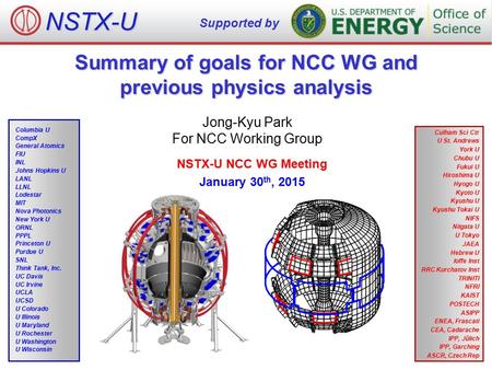 Summary of goals for NCC WG and previous physics analysis Supported by Columbia U CompX General Atomics FIU INL Johns Hopkins U LANL LLNL Lodestar MIT.