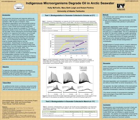 Kelly McFarlin, Mary Beth Leigh and Robert Perkins University of Alaska Fairbanks Indigenous Microorganisms Degrade Oil in Arctic Seawater Introduction.