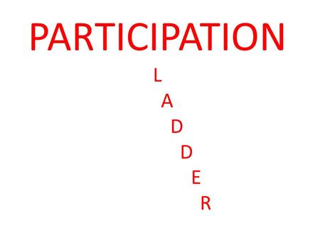 PARTICIPATION L A D D E R. Roger Hart, a sociologist for UNICEF who originally developed the Ladder when he proposed the first definition of the concept.