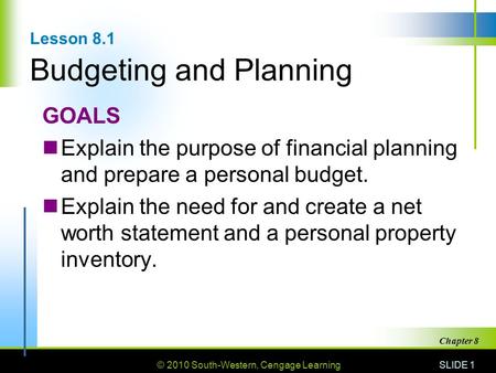 Lesson 8.1 Budgeting and Planning