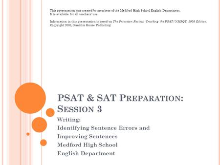 PSAT & SAT Preparation: Session 3