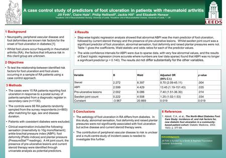 A case control study of predictors of foot ulceration in patients with rheumatoid arthritis A case control study of predictors of foot ulceration in patients.