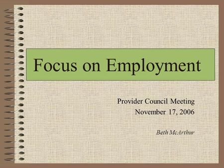 Focus on Employment Provider Council Meeting November 17, 2006 Beth McArthur.