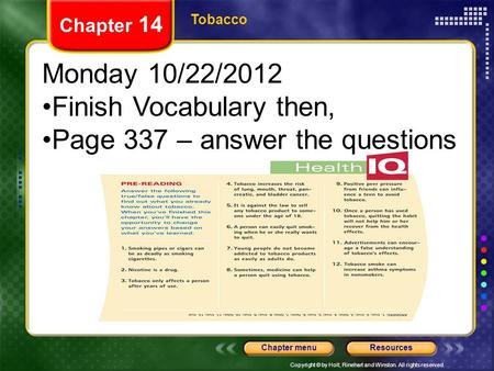 Finish Vocabulary then, Page 337 – answer the questions