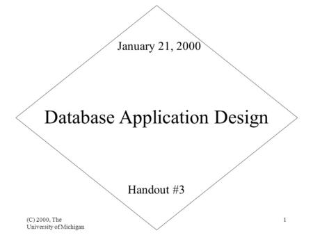 (C) 2000, The University of Michigan 1 Database Application Design Handout #3 January 21, 2000.