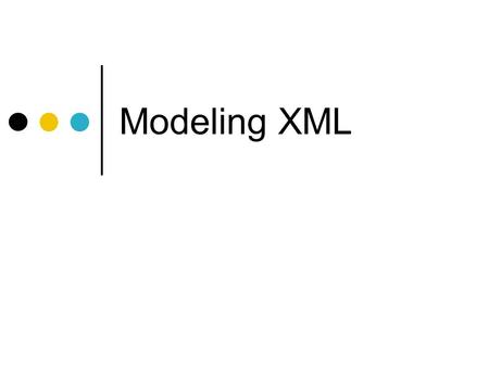 Modeling XML. XML Schema Languages DTD, XML Schema, Relax NG Specification of structure of XML documents What elements and attributes can be used Problems.