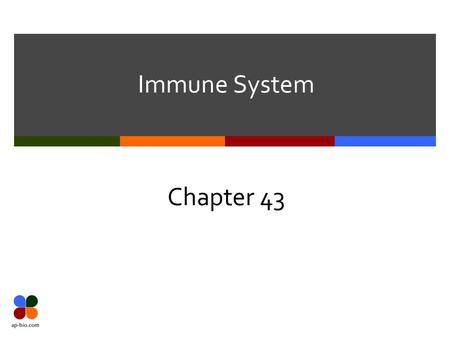 Immune System Chapter 43. Slide 2 of 39 2 Types of Immunity  2 major kinds of defenses have evolved to counter threats of viruses, bacteria, & other.