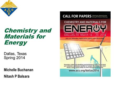 Chemistry and Materials for Energy Dallas, Texas Spring 2014 Michelle Buchanan Nitash P Balsara.
