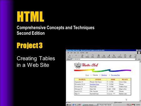 HTML Comprehensive Concepts and Techniques Second Edition Project 3 Creating Tables in a Web Site.