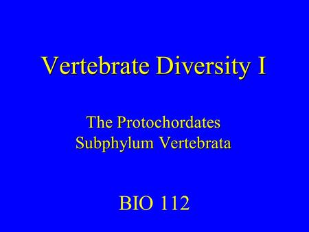 Vertebrate Diversity I The Protochordates Subphylum Vertebrata BIO 112.