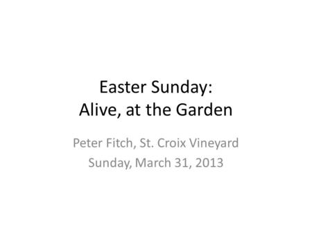 Easter Sunday: Alive, at the Garden Peter Fitch, St. Croix Vineyard Sunday, March 31, 2013.