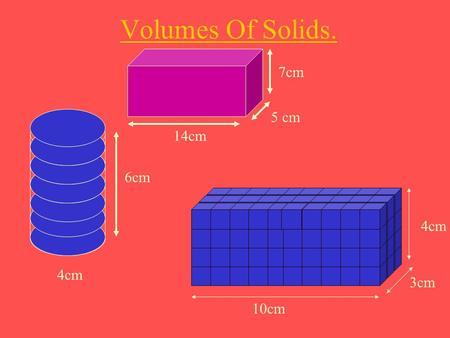 Volumes Of Solids. 7cm 5 cm 14cm 6cm 4cm 4cm 3cm 10cm.