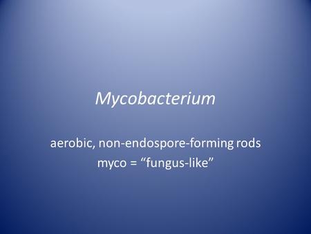 aerobic, non-endospore-forming rods myco = “fungus-like”