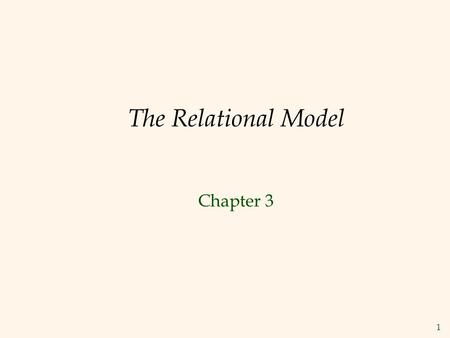 1 The Relational Model Chapter 3. 2 Objectives  Representing data using the relational model.  Expressing integrity constraints on data.  Creating,