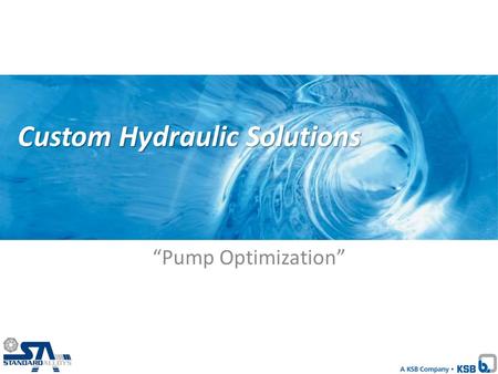 Custom Hydraulic Solutions “Pump Optimization”. Custom Hydraulic Solution What is a Custom Hydraulic Solution (CHS)? – Adjust the hydraulic performance.