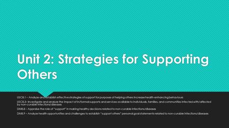 Unit 2: Strategies for Supporting Others