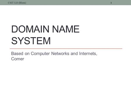 DOMAIN NAME SYSTEM Based on Computer Networks and Internets, Comer CSIT 320 (Blum)1.