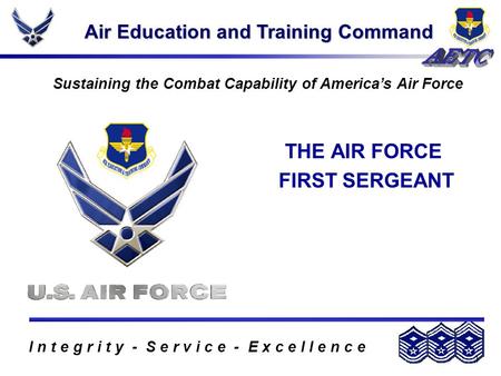 THE AIR FORCE FIRST SERGEANT I n t e g r i t y - S e r v i c e - E x c e l l e n c e Air Education and Training Command Sustaining the Combat Capability.