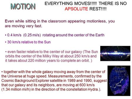 EVERYTHING MOVES!!!!! THERE IS NO APSOLUTE REST!!!! together with the whole galaxy moving away from the center of the Universe at huge speed. Measurements,