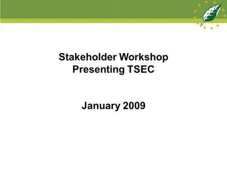 Stakeholder Workshop Presenting TSEC January 2009.