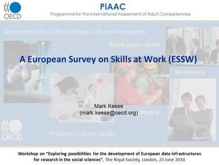 PIAAC Programme for the International Assessment of Adult Competencies A European Survey on Skills at Work (ESSW) Workshop on “Exploring possibilities.