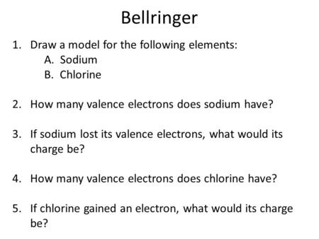 Bellringer Draw a model for the following elements: A. Sodium