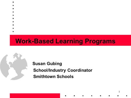 1 Work-Based Learning Programs Susan Gubing School/Industry Coordinator Smithtown Schools.