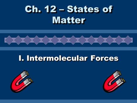 Ch. 12 – States of Matter I. Intermolecular Forces.